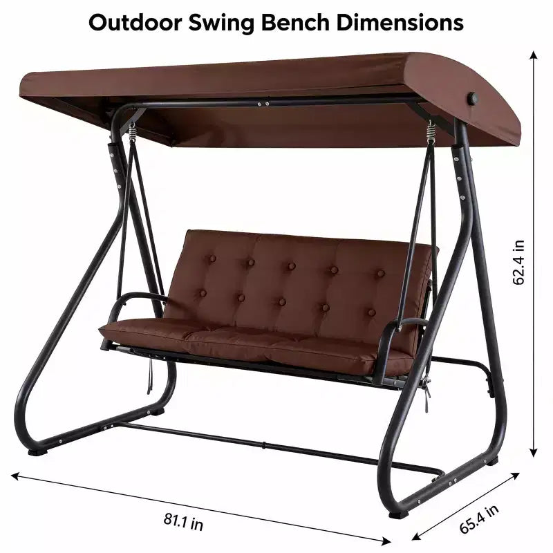 3-Seat Outdoor Convertible Swing Glider, Adjustable Canopy, Heavy-Duty Metal Frame, 750 LBS Weight Capacity, Removable Cushions, for Patio, Backyard
