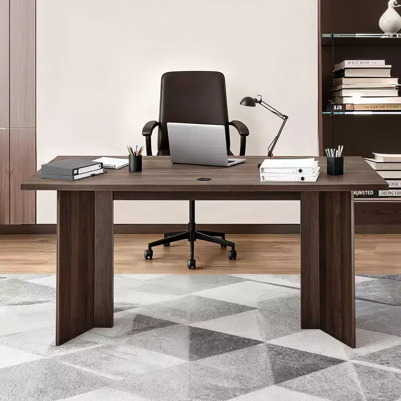 63" Large Modern Executive Desk with Cable Management - Brown
