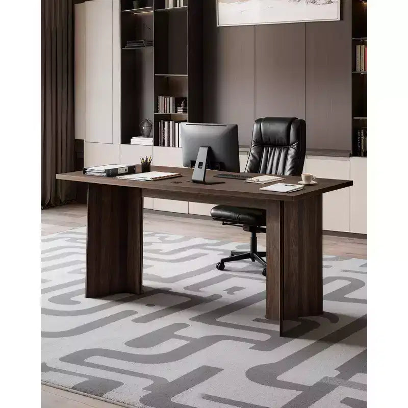 63" Large Modern Executive Desk with Cable Management - Brown