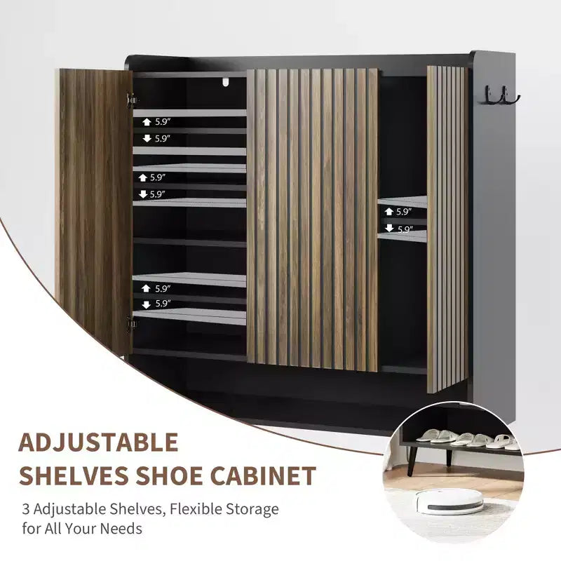 Shoe Cabinet, Shoe Storage Cabinet  6-Tier Large Organizer with 3 Doors & Hooks, 2-Pack Brown Entryway Storage for Hallway, Living Room
