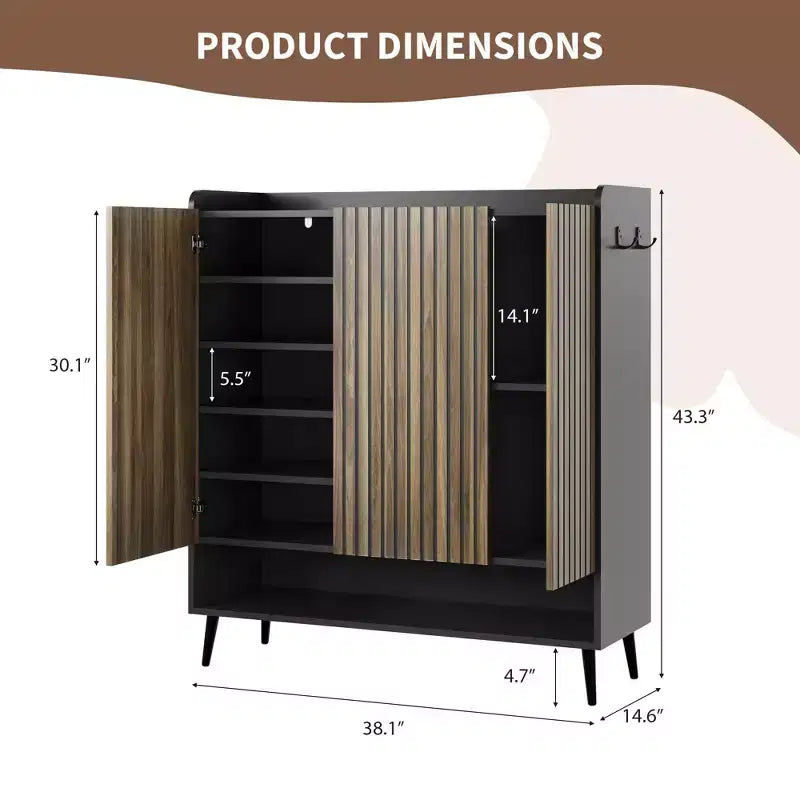 Shoe Cabinet, Shoe Storage Cabinet  6-Tier Large Organizer with 3 Doors & Hooks, 2-Pack Brown Entryway Storage for Hallway, Living Room