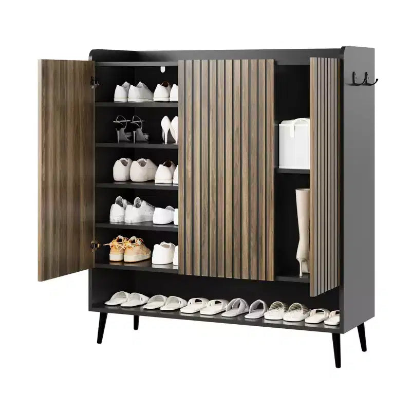 Shoe Cabinet, Shoe Storage Cabinet  6-Tier Large Organizer with 3 Doors & Hooks, 2-Pack Brown Entryway Storage for Hallway, Living Room
