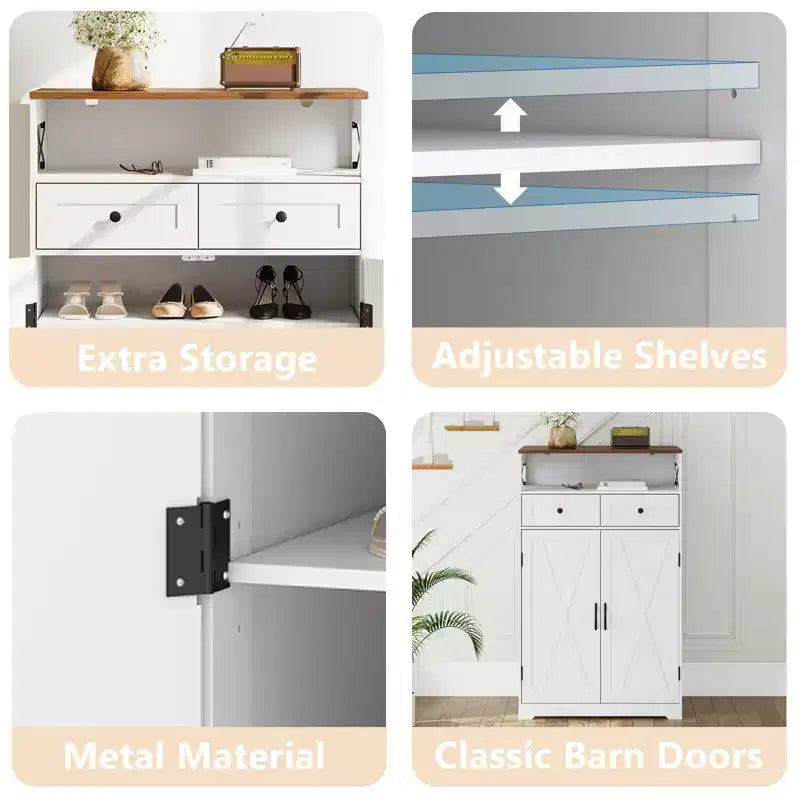 Shoe Cabinet, Shoe Storage Cabinet  Modern Farmhouse Narrow Design with Drawers & Adjustable Shelves, Freestanding Organizer for Entryway
