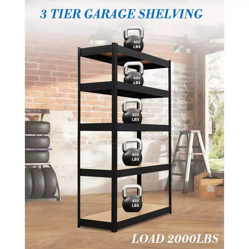 5-Tier Steel Garage Shelf  Carbon Steel Frame with MDF Boards, 180kg per Tier, Adjustable Storage Rack for Basement & Pantry