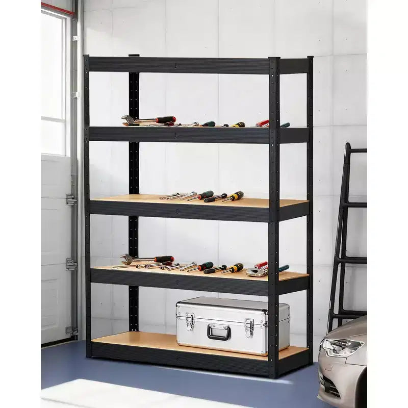 5-Tier Steel Garage Shelf  Carbon Steel Frame with MDF Boards, 180kg per Tier, Adjustable Storage Rack for Basement & Pantry