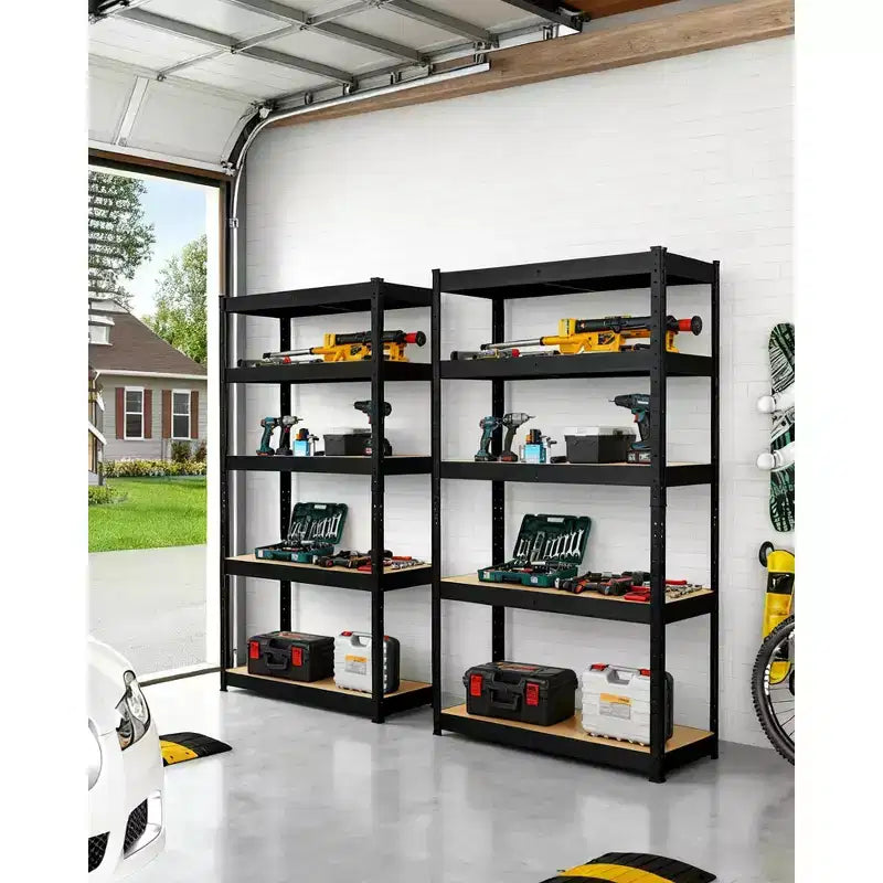 5-Tier Steel Garage Shelf  Carbon Steel Frame with MDF Boards, 180kg per Tier, Adjustable Storage Rack for Basement & Pantry