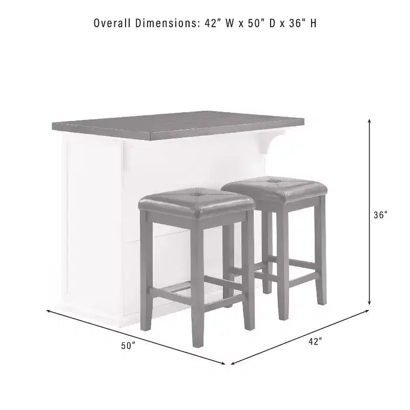 42" Shiplap Kitchen Island with Wood Top and 2 Upholstered Square Stools - White/Black