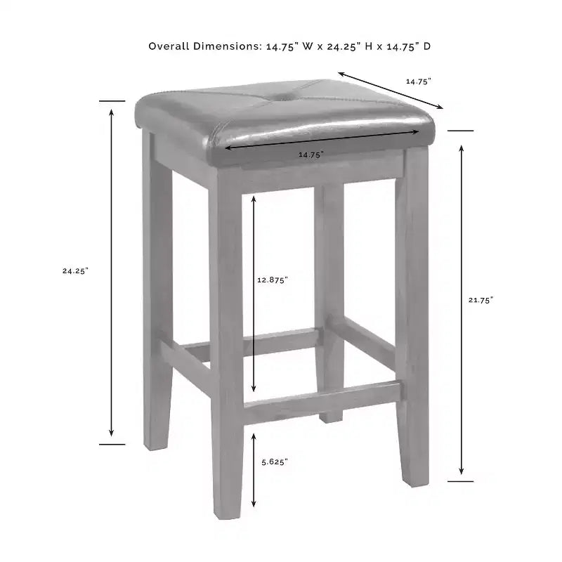 42" Shiplap Kitchen Island with Wood Top and 2 Upholstered Square Stools - White/Black