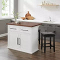 42" Shiplap Kitchen Island with Wood Top and 2 Upholstered Square Stools - White/Black