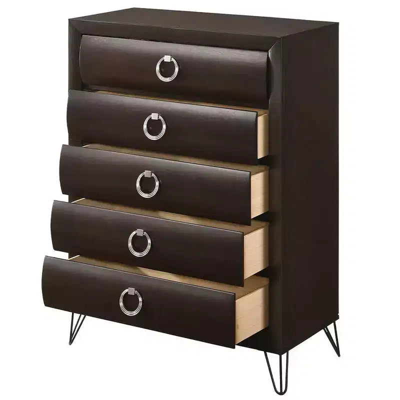 5 Drawer Chest Dresser - Dark Merlot Finish