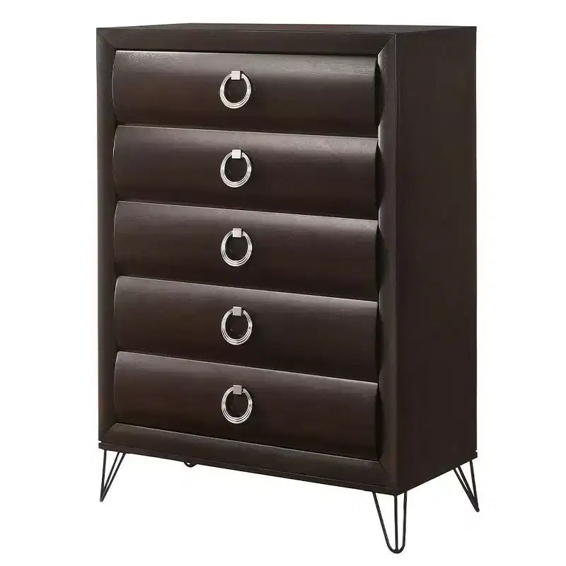 5 Drawer Chest Dresser - Dark Merlot Finish