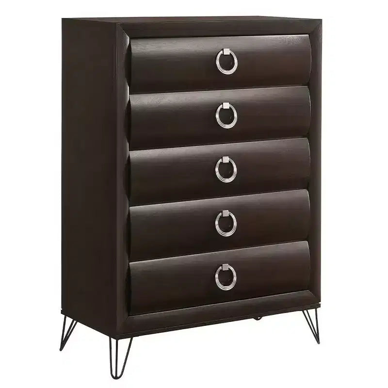 5 Drawer Chest Dresser - Dark Merlot Finish