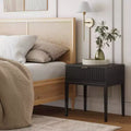 Fluted Wood Nightstand with Drawer - Black