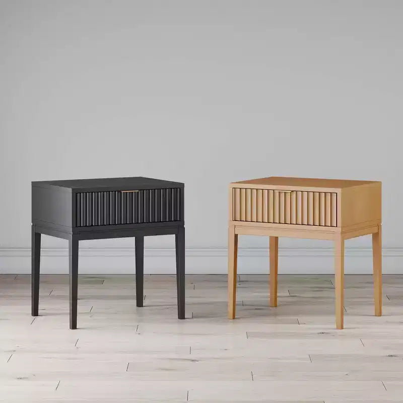 Fluted Wood Nightstand with Drawer - Black