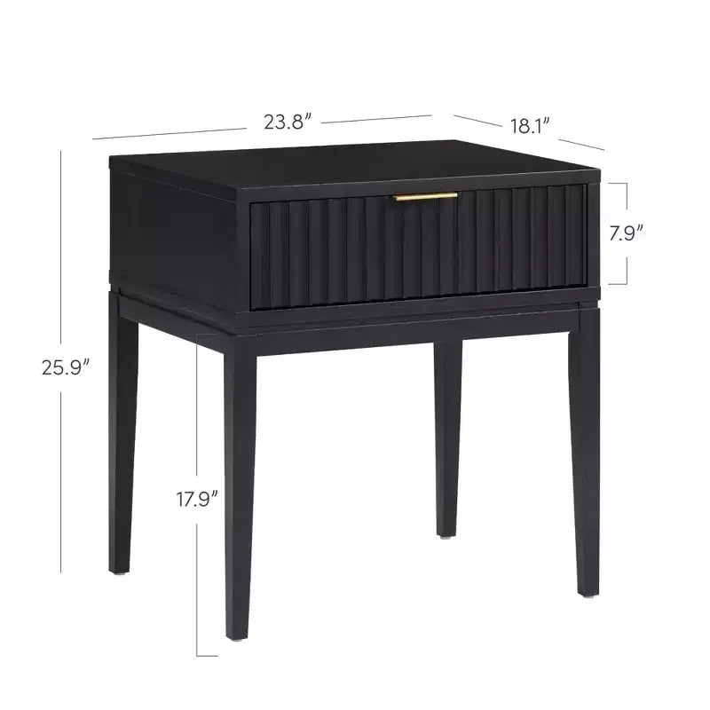 Fluted Wood Nightstand with Drawer - Black