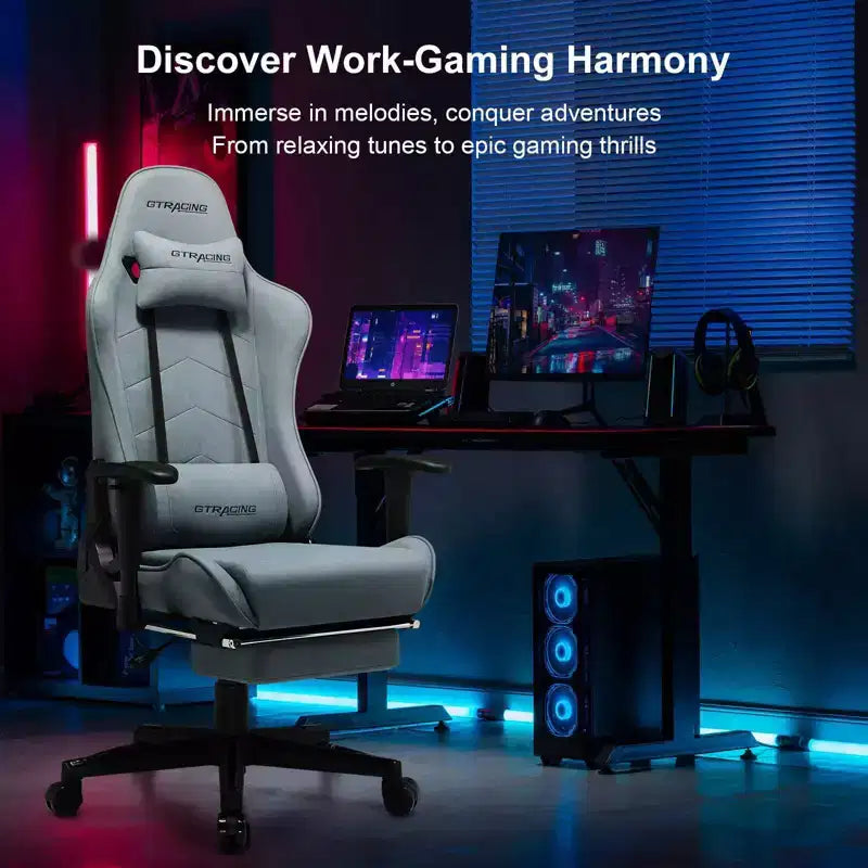 Ergonomic Gaming Chair with Footrest and Lumbar Support - Blue