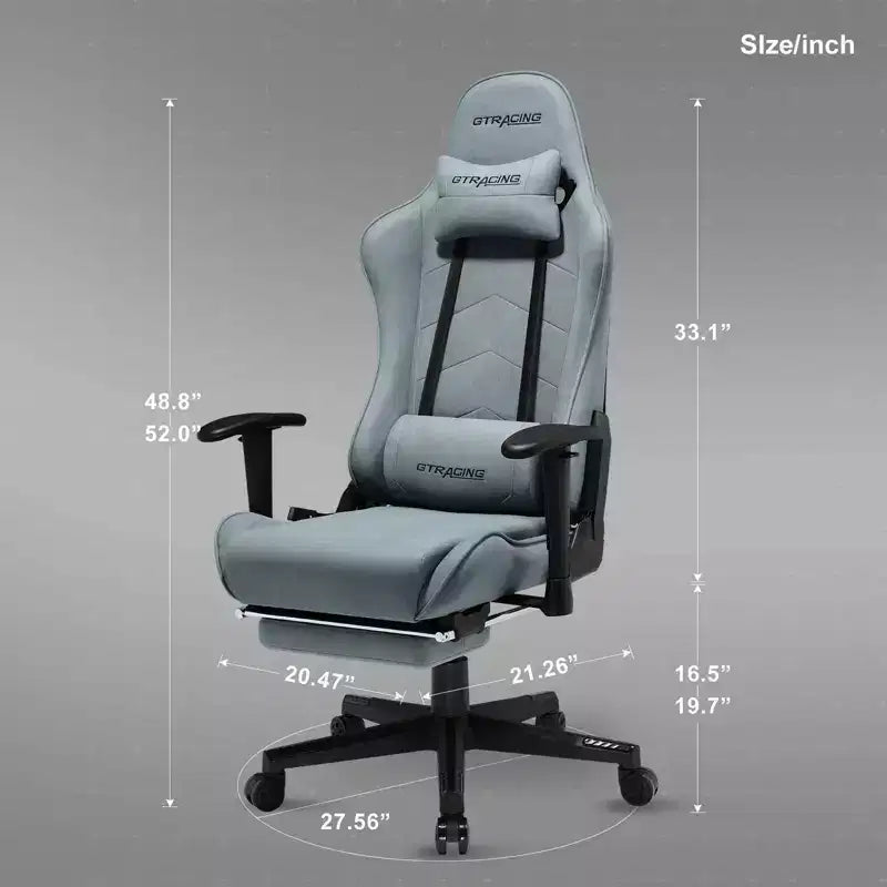 Ergonomic Gaming Chair with Footrest and Lumbar Support - Blue