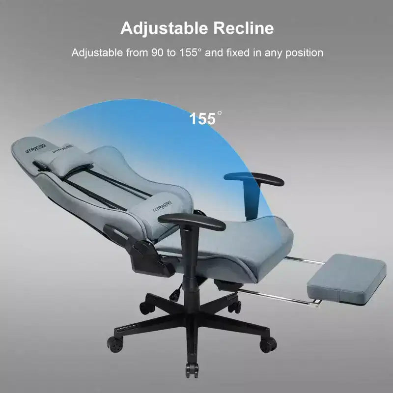 Ergonomic Gaming Chair with Footrest and Lumbar Support - Blue