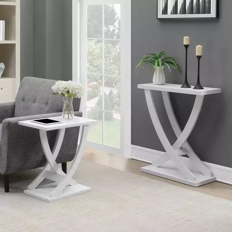 Criss-Cross Chairside End Table - White