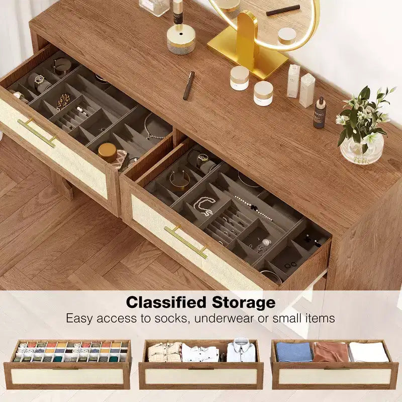 6 Drawer Burlap Design Dresser Chest - Rustic Oak