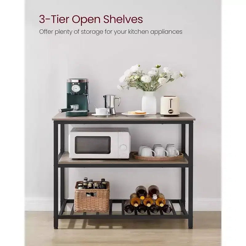 39.4" Industrial 3-Tier Kitchen Island with Large Worktop - Rustic Brown/Black