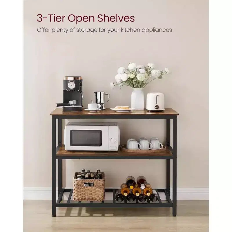 39.4" Industrial 3-Tier Kitchen Island with Large Worktop - Rustic Brown/Black