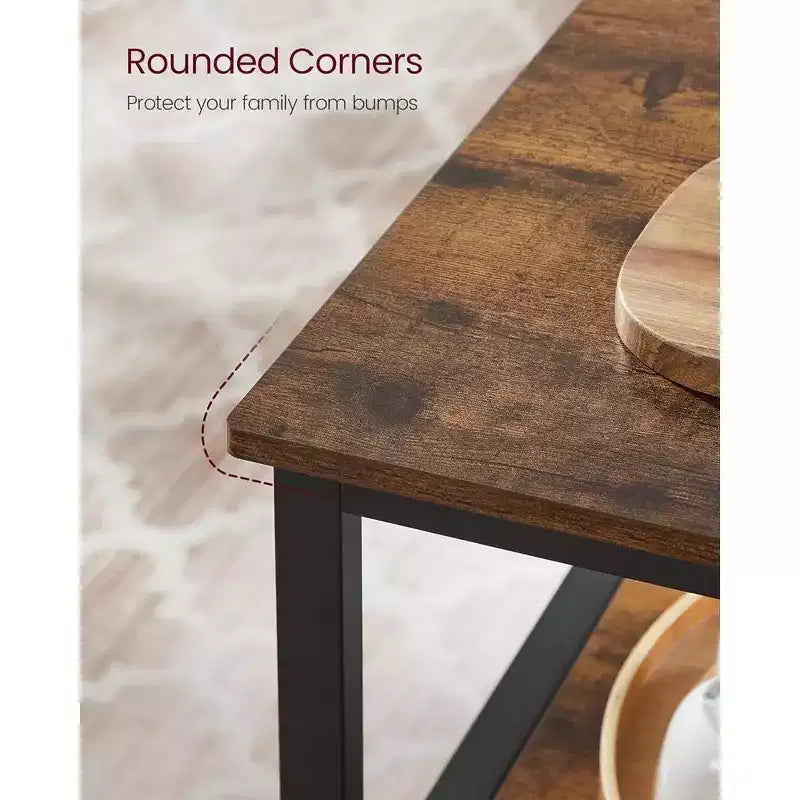 39.4" Industrial 3-Tier Kitchen Island with Large Worktop - Rustic Brown/Black