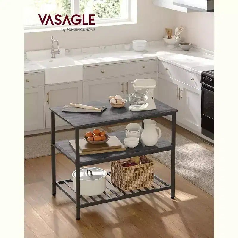 39.4" Industrial 3-Tier Kitchen Island with Large Worktop - Rustic Brown/Black