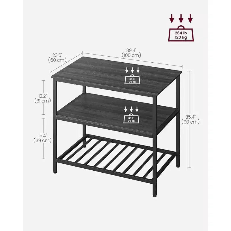39.4" Industrial 3-Tier Kitchen Island with Large Worktop - Rustic Brown/Black