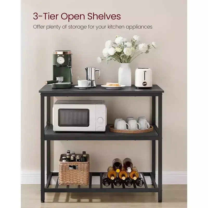 39.4" Industrial 3-Tier Kitchen Island with Large Worktop - Rustic Brown/Black