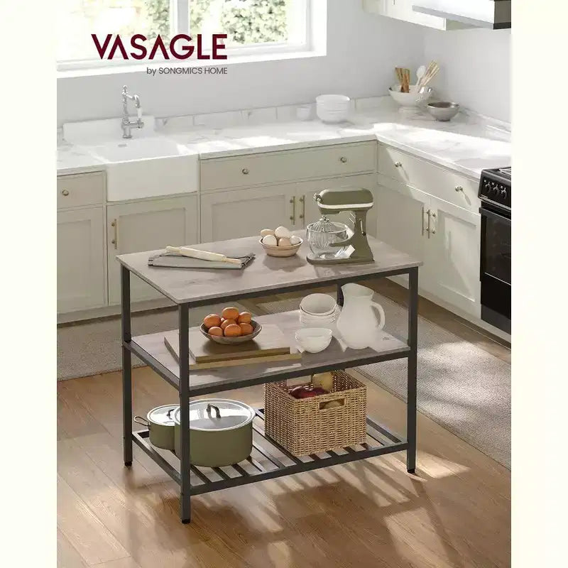 39.4" Industrial 3-Tier Kitchen Island with Large Worktop - Rustic Brown/Black