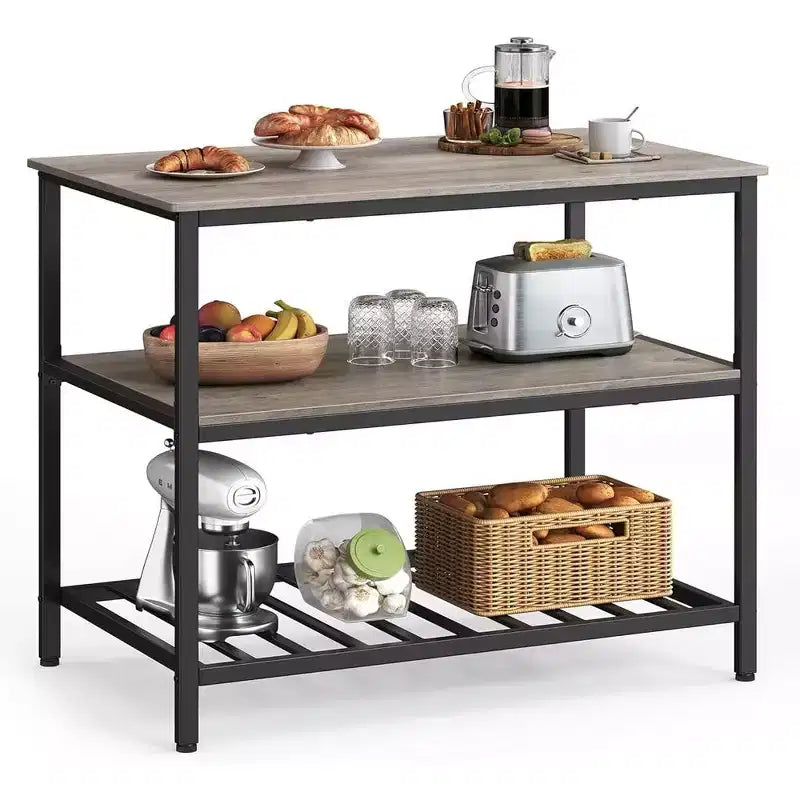 39.4" Industrial 3-Tier Kitchen Island with Large Worktop - Rustic Brown/Black