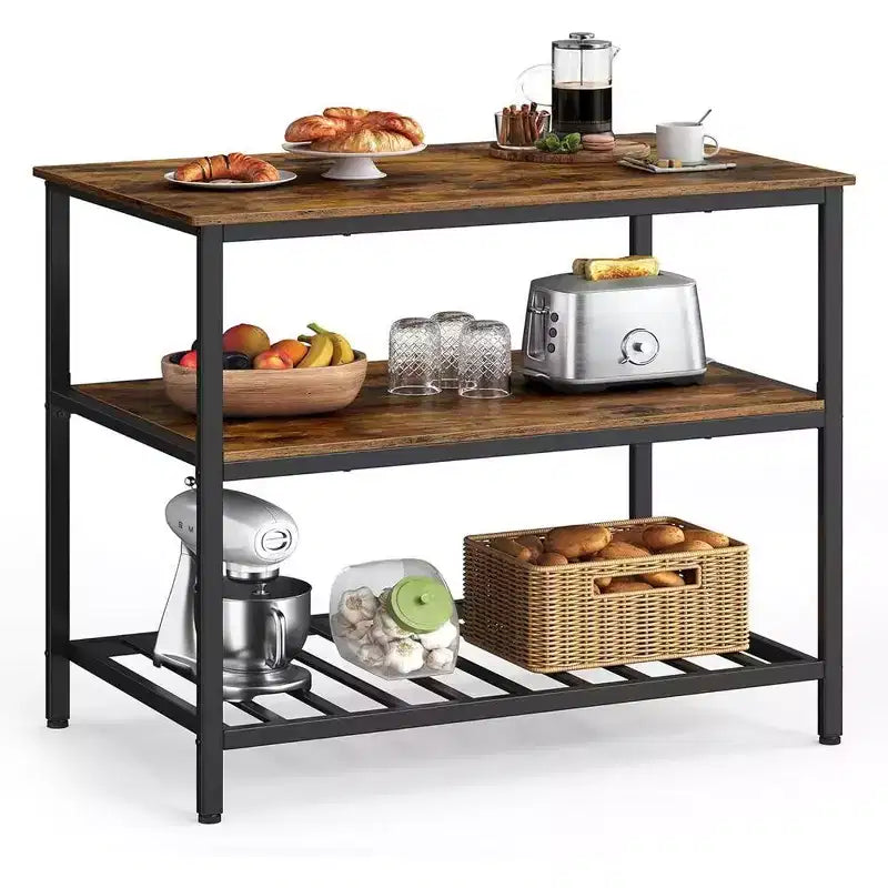 39.4" Industrial 3-Tier Kitchen Island with Large Worktop - Rustic Brown/Black