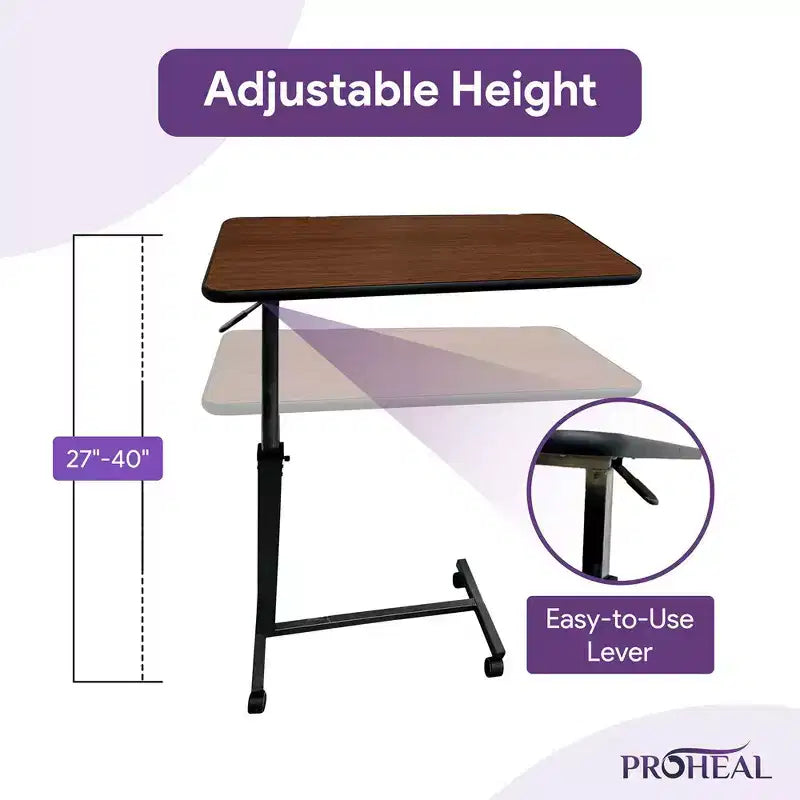 Rolling Medical Overbed Table with Adjustable Height - Hospital and Home Use