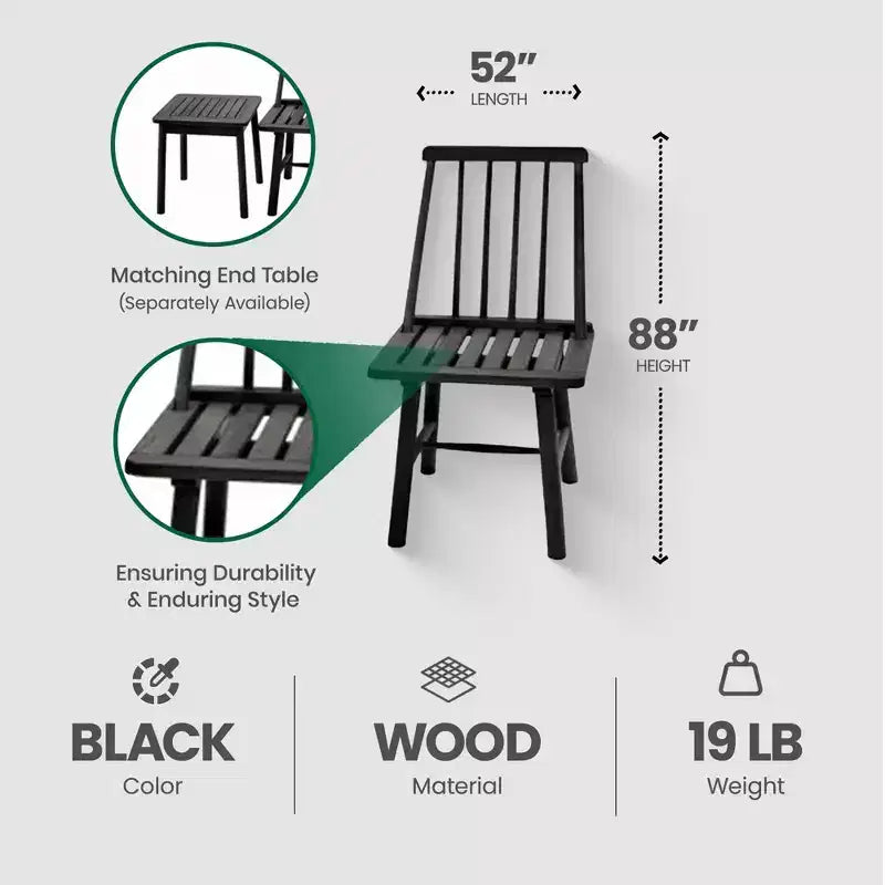 Farmhouse Armless Indonesian Hardwood Chair - Indoor/Outdoor - Black
