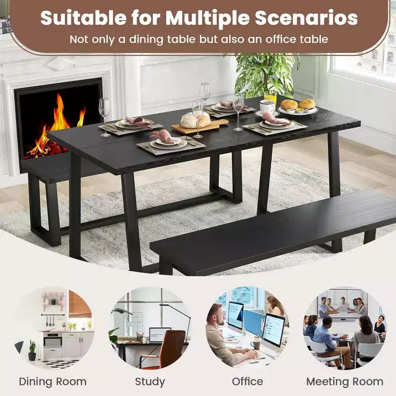 63" Modern Dining Table for 4-6 People - Black/Coffee