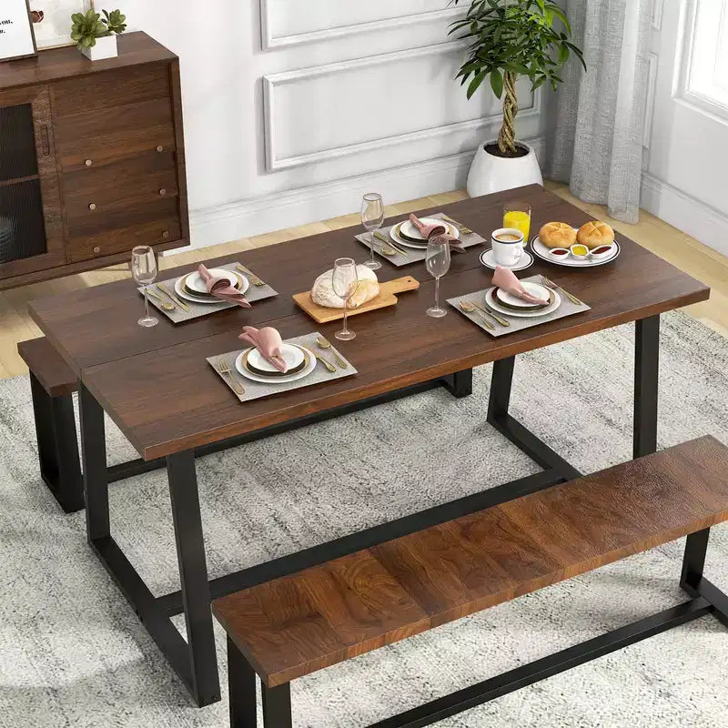 63" Modern Dining Table for 4-6 People - Black/Coffee