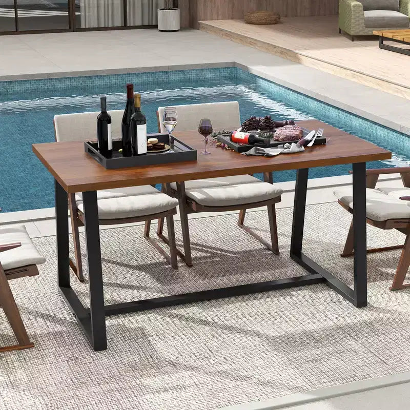 63" Modern Dining Table for 4-6 People - Black/Coffee