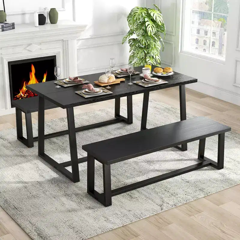 63" Modern Dining Table for 4-6 People - Black/Coffee