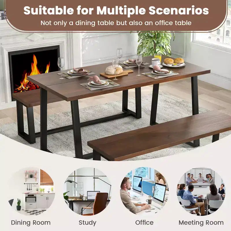 63" Modern Dining Table for 4-6 People - Black/Coffee