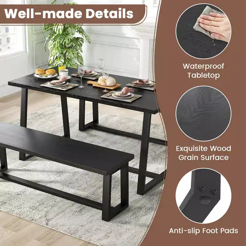 63" Modern Dining Table for 4-6 People - Black/Coffee