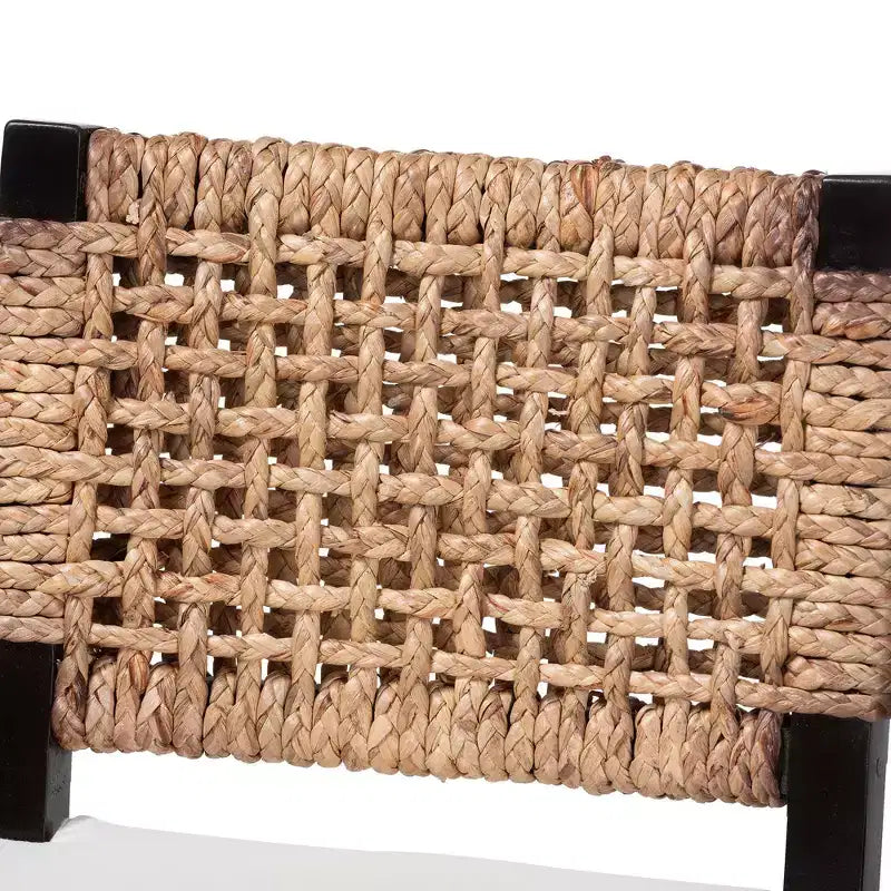 Modern Bohemian Mahogany Wood and Seagrass Counter Stool
