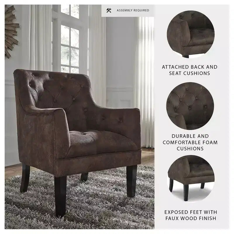 Mahogany Faux Leather Tufted Upholstered Accent Armchair