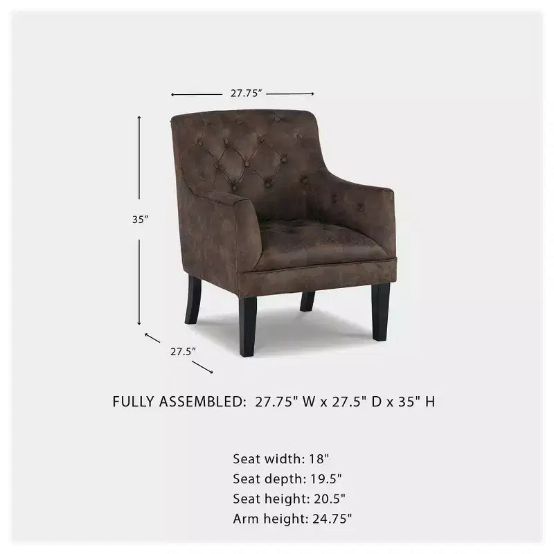 Mahogany Faux Leather Tufted Upholstered Accent Armchair