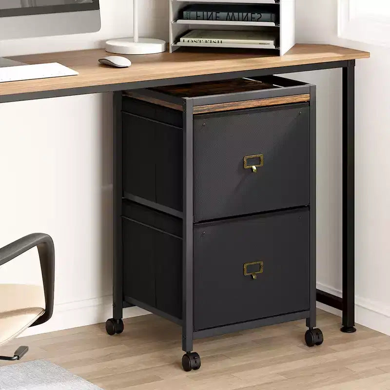 2 Drawer File Cabinet, Fabric Vertical File Cabinet with Wheels, Cabinet for Home Office Fits A4 or Letter Size, Small Under Desk Storage Cabinet