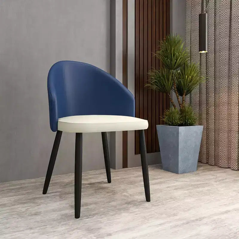 Modern Upholstered Dining Chair with Curved Back and Black Oak Legs