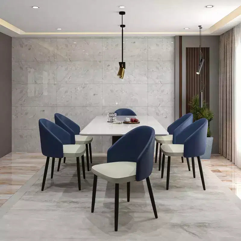 Modern Upholstered Dining Chair with Curved Back and Black Oak Legs