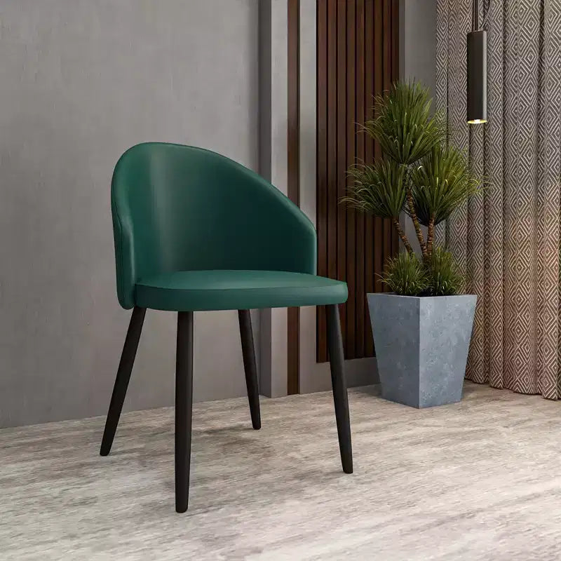 Modern Upholstered Dining Chair with Curved Back and Black Oak Legs