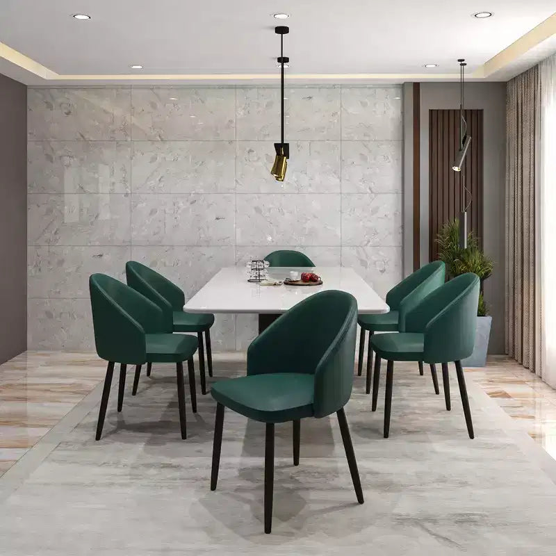 Modern Upholstered Dining Chair with Curved Back and Black Oak Legs