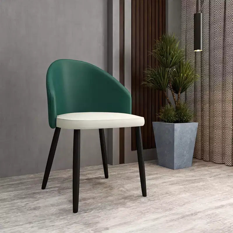Modern Upholstered Dining Chair with Curved Back and Black Oak Legs